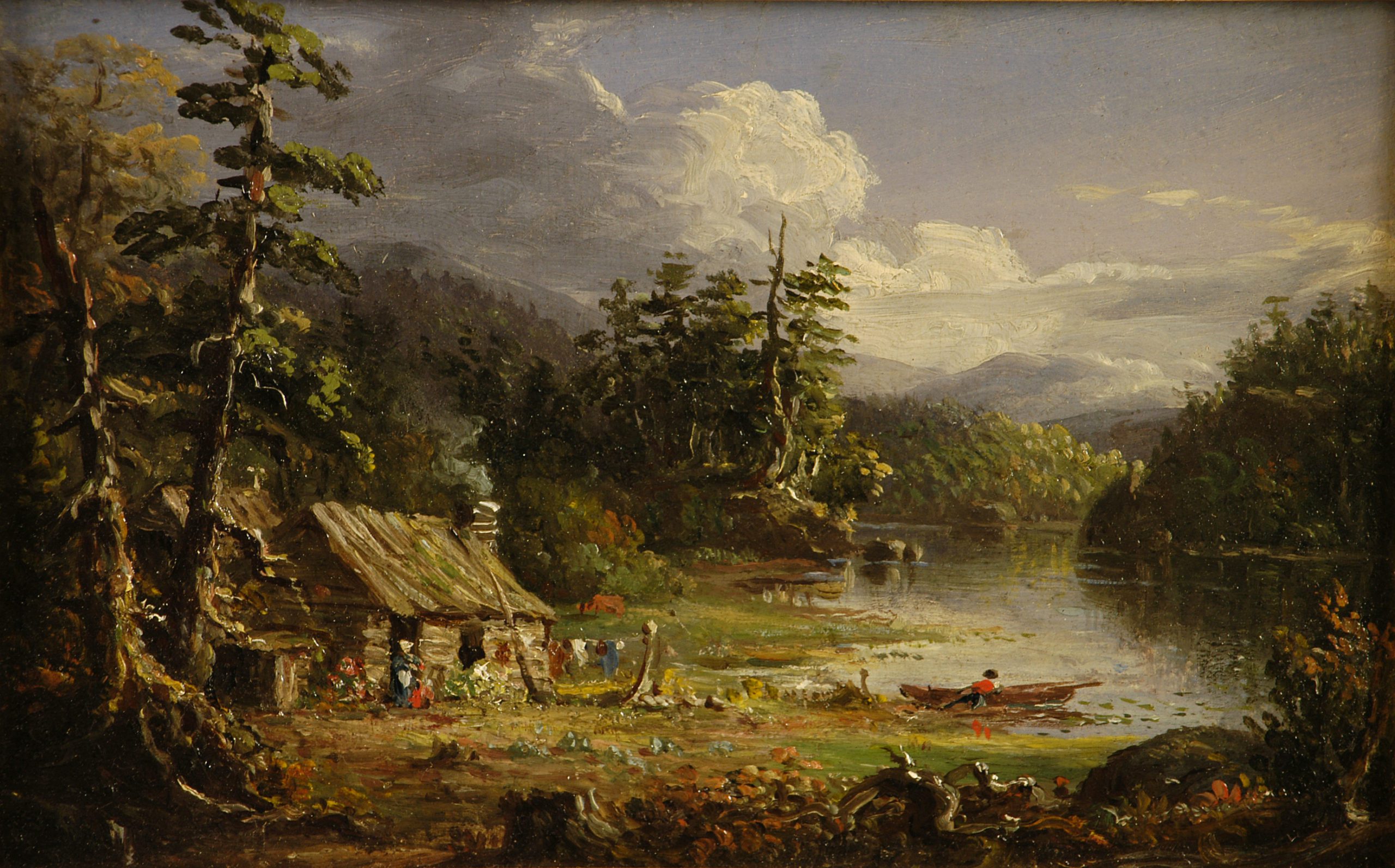 『狩人の帰宅』Tomas Cole作 ★激レア！木製フレーム付！約64×44cm 狩人の帰宅』Tomas Cole作 ☆激レア！木製フレーム付！約64×44cm